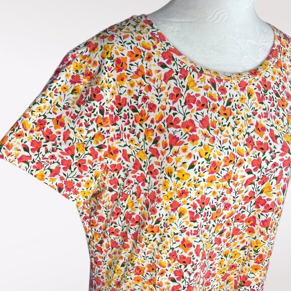 Isaac Mizrahi Live Floral Knit Shift Dress Short Sleeve Pink Orange M Petite - Picture 7 of 8